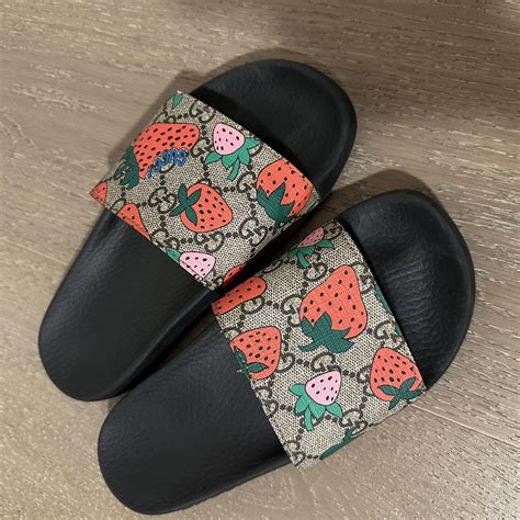 womens gucci bloom slides|gucci slides with strawberry.